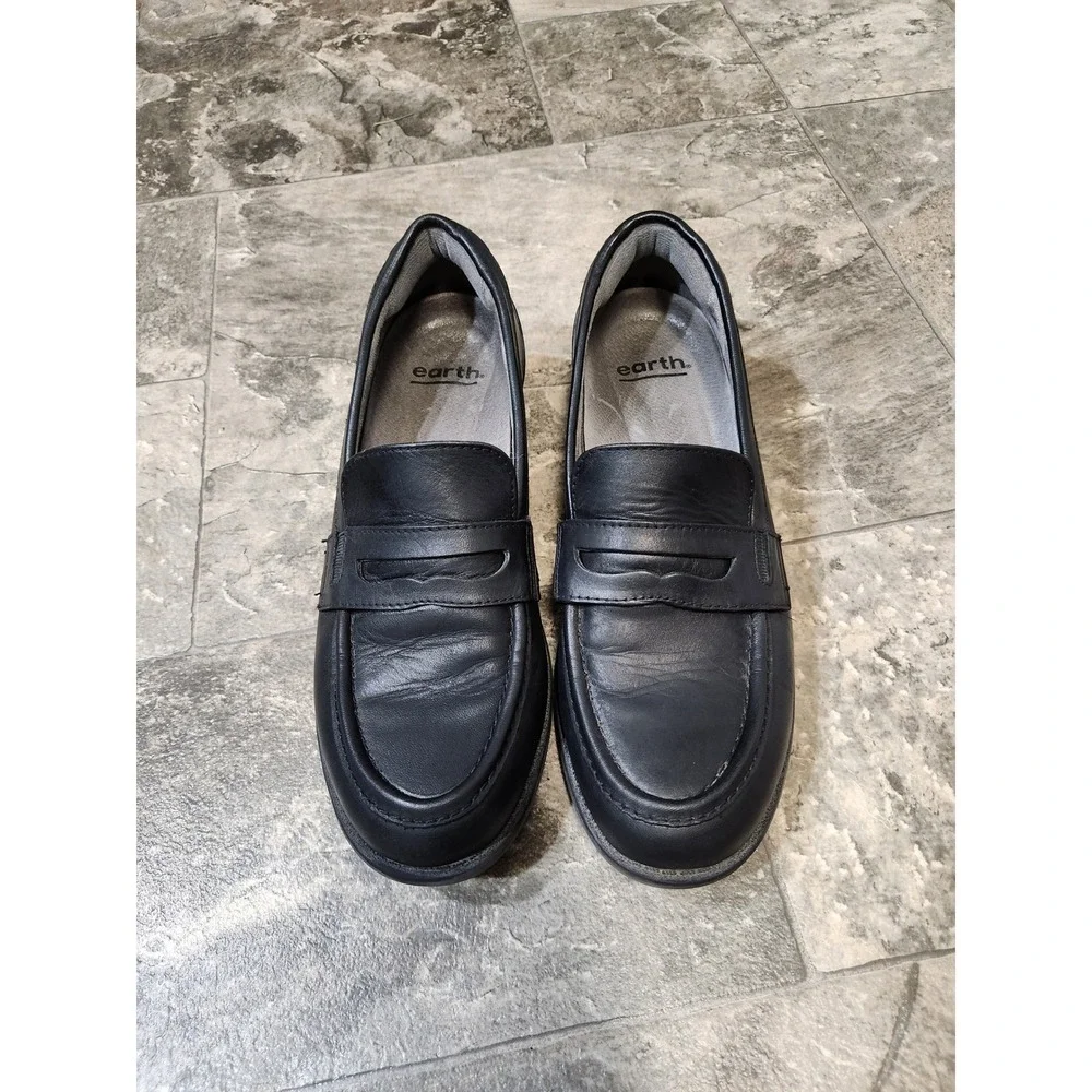 Earth Avani Barcelona Loafers Black Leather Penny Slip On Shoes 9.5M